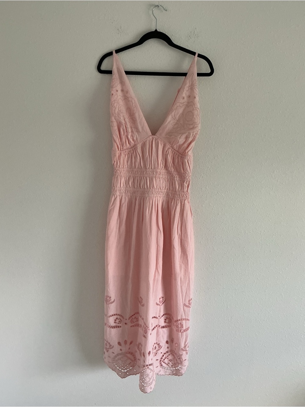 Light Pink V-Neck Embroidered Midi Dress